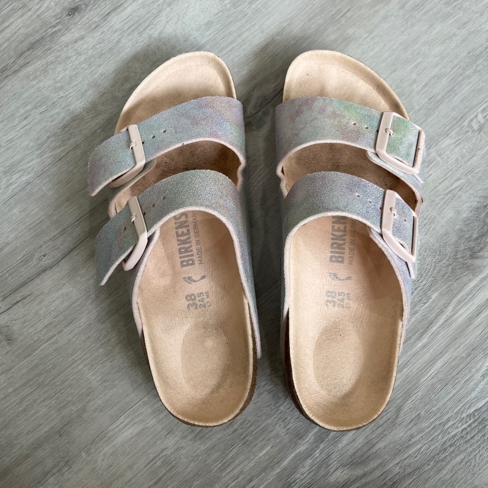 Birkenstock Arizona Iridescent Sandals Shoes Microfiber Vegan Support Comfort 38 - Picture 4 of 10
